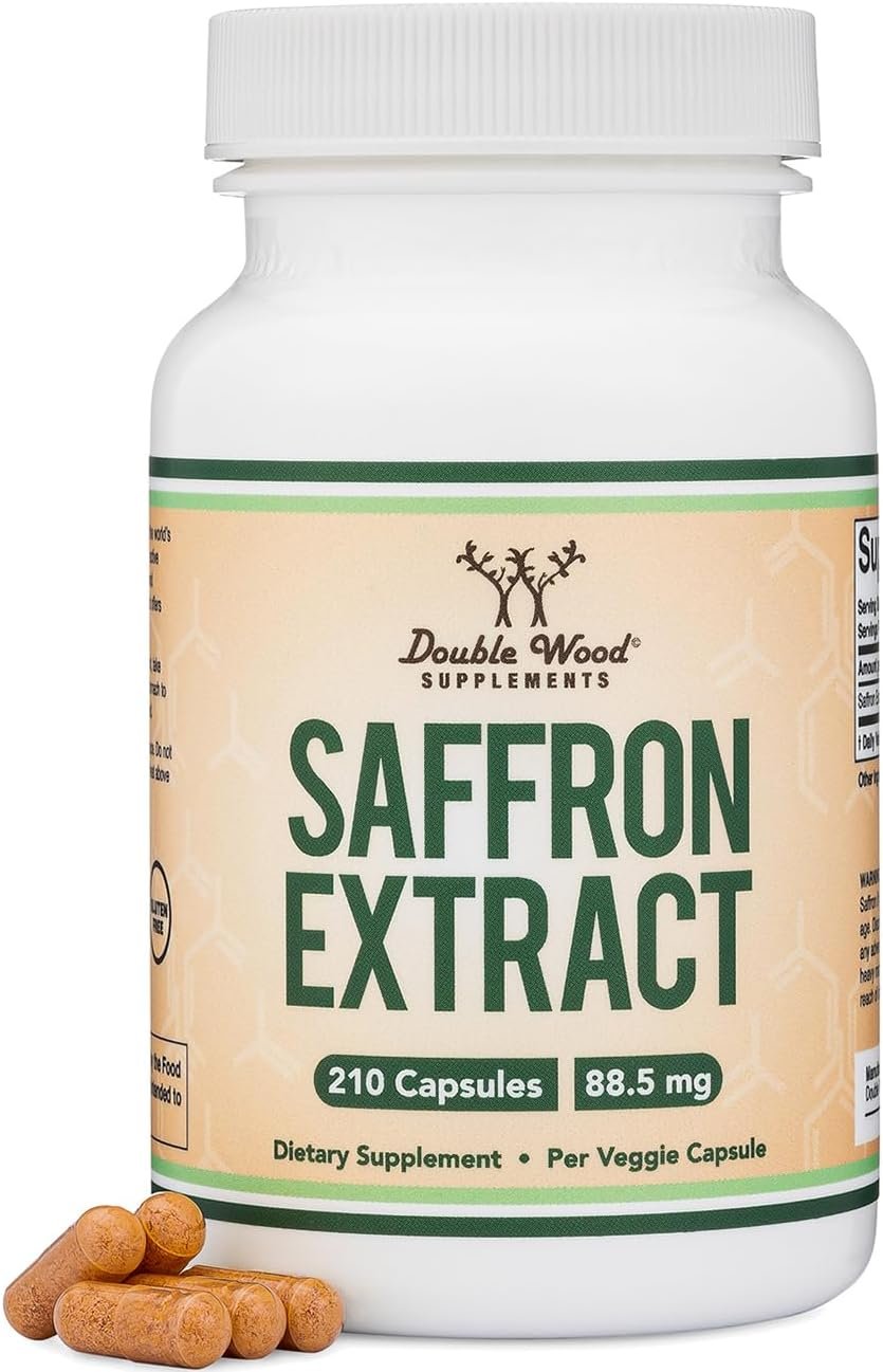 Double Wood Supplements Saffron Extract 88.5mg, Mood, Emotional Wellness + Eye, 210 Capsules