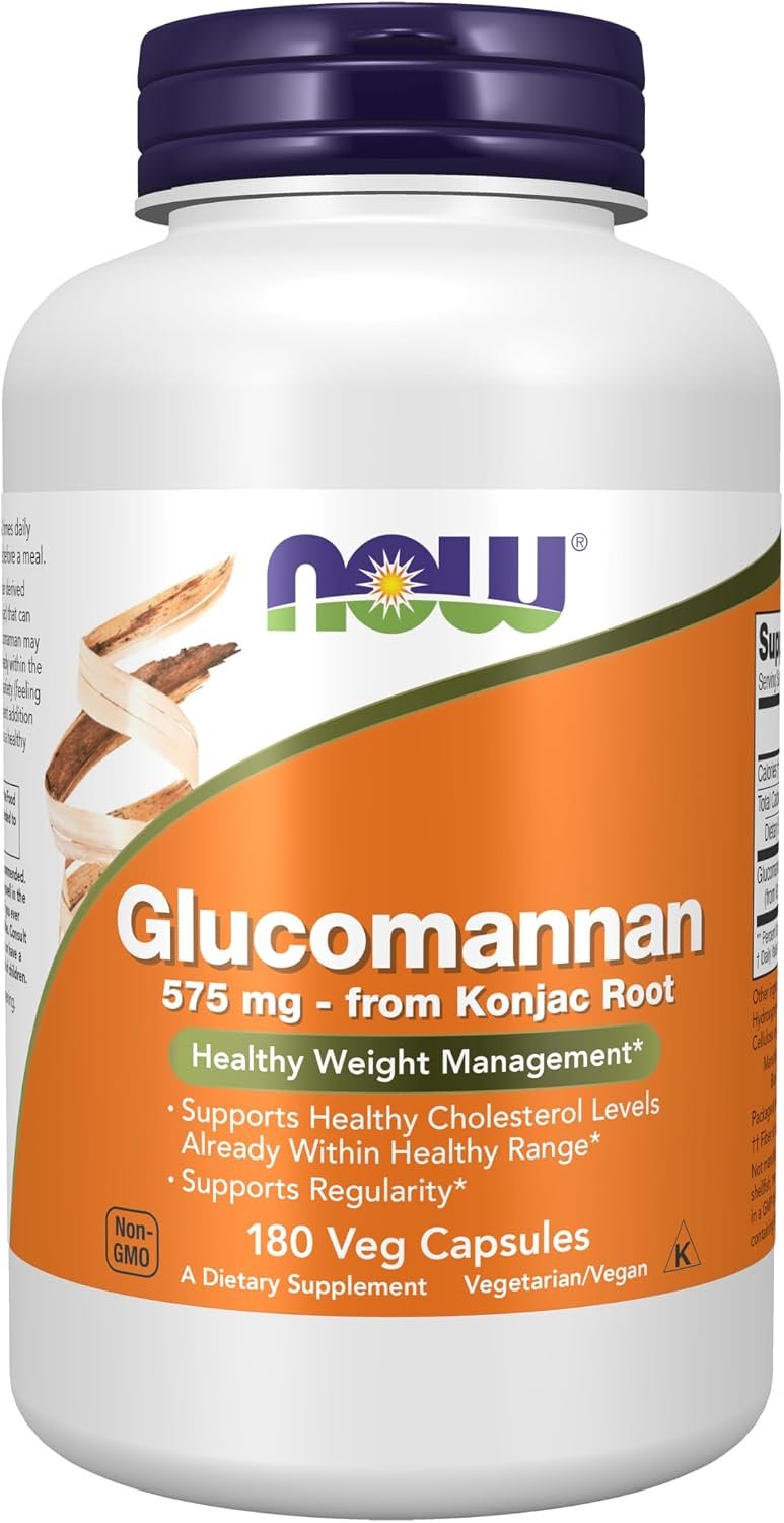NOW Supplements, Glucomannan 575 mg, Supports Regularity*, 180 Veg Caps