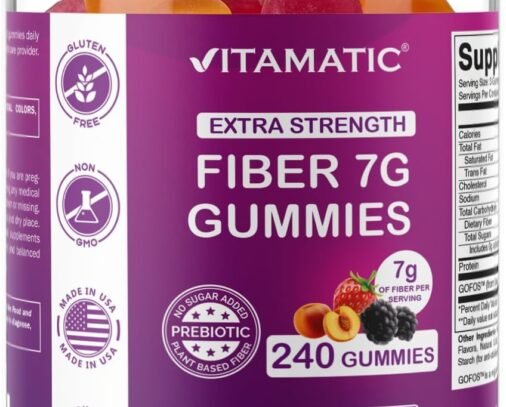 Vitamatic Prebiotic Fiber Gummies for Adults, 7G Extra Strength, Zero Sugar Added, 240