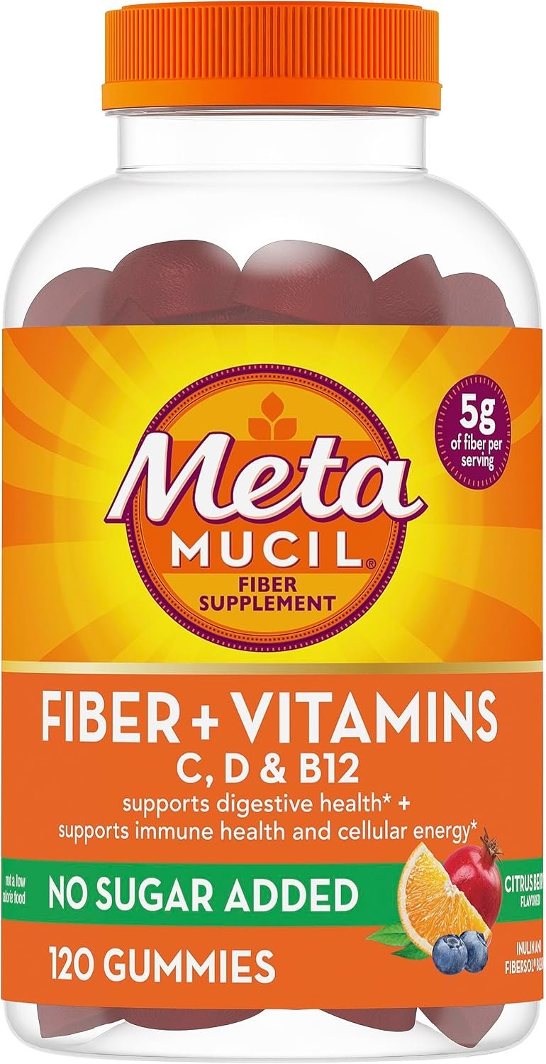 Metamucil Fiber Gummies for Adults with Vitamins C, D, B12 for Metabolism, No Sugar Added