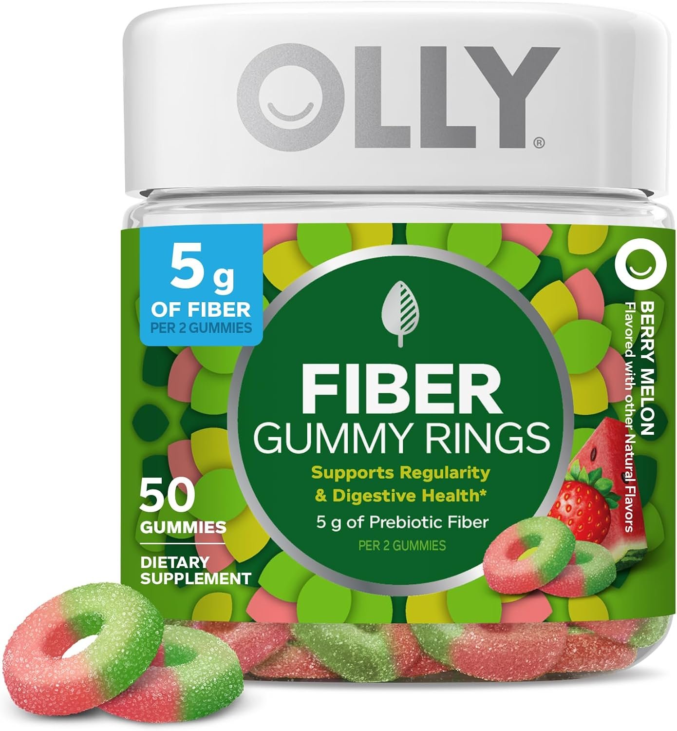 OLLY Fiber Gummy Rings, Digestive Health Supplement, Berry Melon