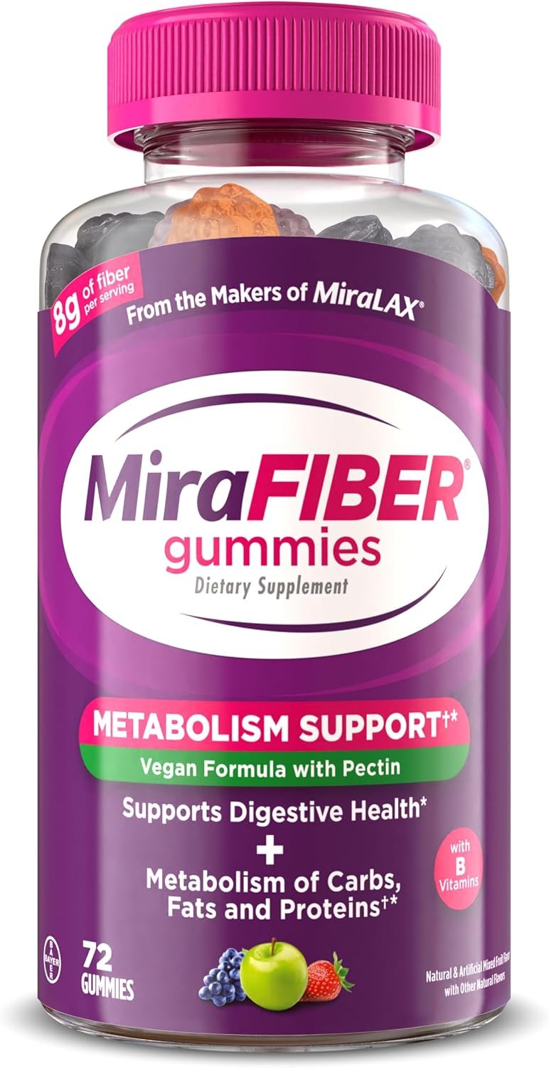 MiraFIBER Gummies, from The Makers of MiraLAX, Vegan Formula, 8g Per Serving, Gut Health