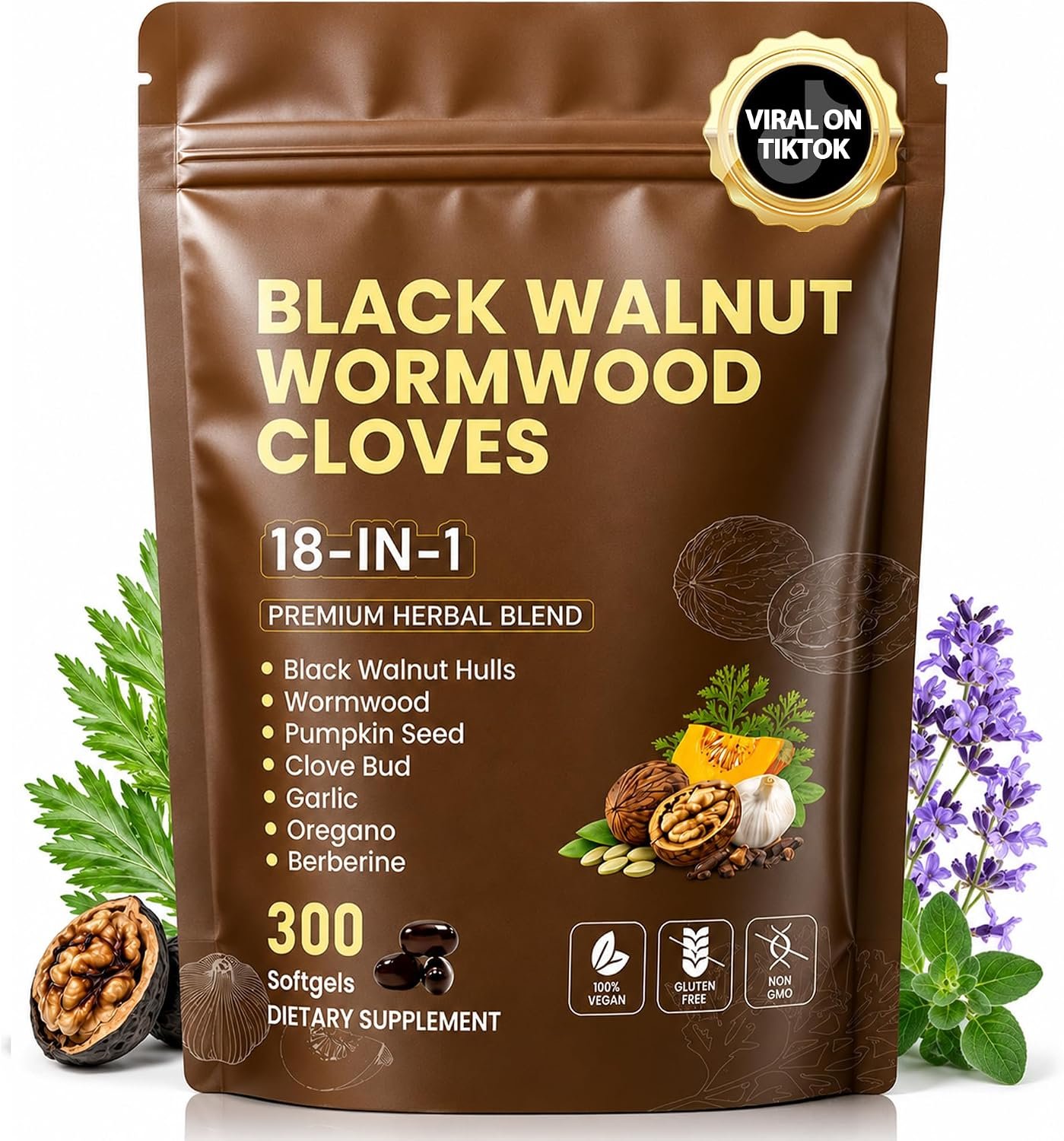 MIDDKUOO 18-in-1 Wormwood Black Walnut Clove Herbal Cleanse Supplement